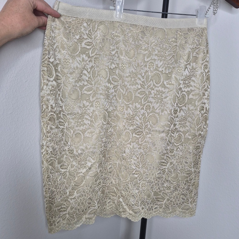 New York & Company Collection Floral Lace Pencil Skirt Beige Champagne 12 NWT